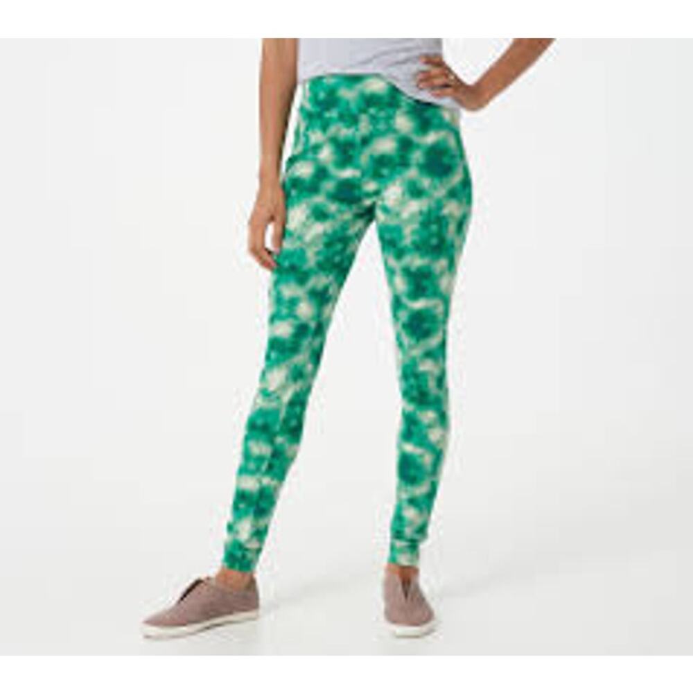 LOGO Lori Goldstein Green Tie Dye High Waisted Cotton Blend Leggings Small
